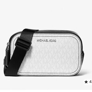 Michael Kors White Double Zip Crossbody Camera Bag “Cooper” New